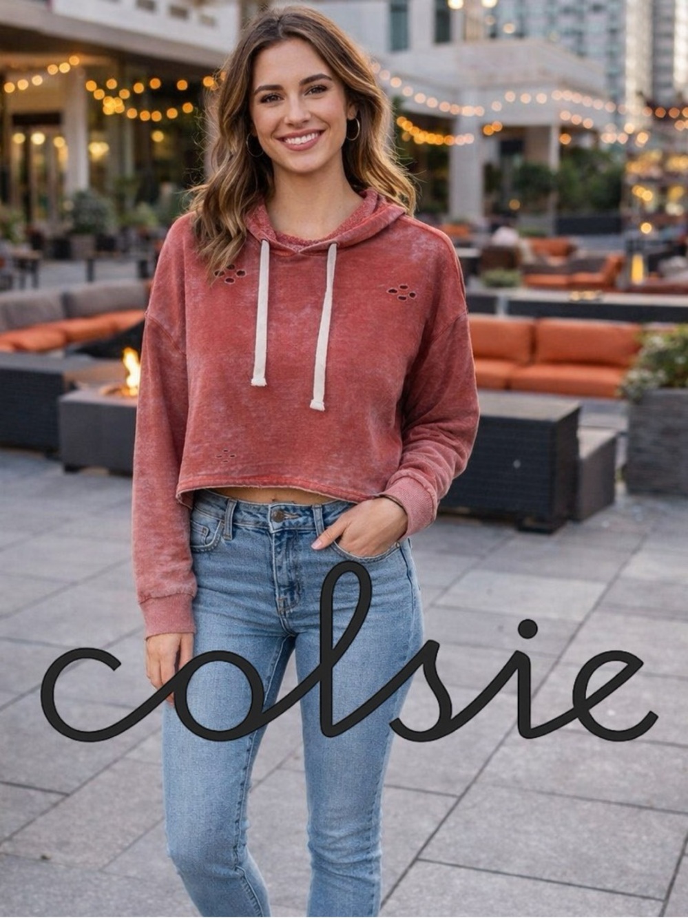 🔥🖤 Colsie Burnout Distressed Hoodie Size L Red Vintage Wash Sweatshirt Pullover